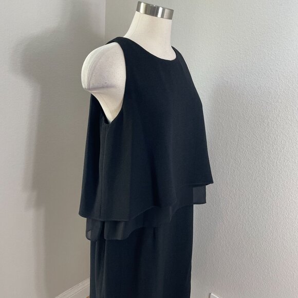 NEW Adrianna Papell Womens 14 Pop Over Tiered Dress Chiffon Black Sleeveless - Picture 2 of 9